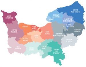 Normandie. Carte des 19 bassins d'éducation - 2019