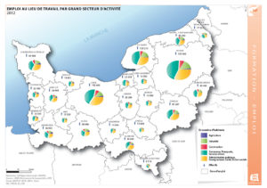 Présentation générale Action économique Agriculture Culture Développement numérique Education Environnement Europe et International Formation - Emploi Jeunesse & Sports Politique Territoires Tourisme Transports Emploi au lieu de travail par grand secteur d'activité - 2012